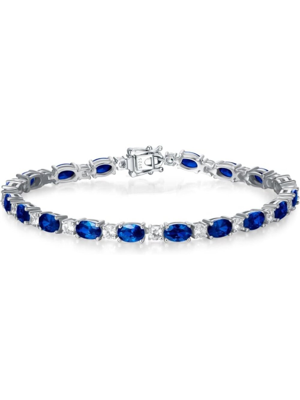 Women's Blue 7 Inches Sterling Silver Birthstone Tennis Bracelet Fine Jewelry